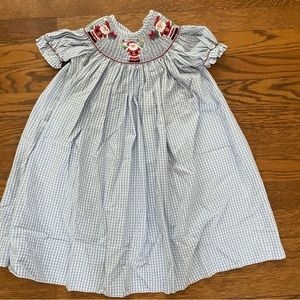 3T Dress - Embroidered Santa Blue Plaid Dress